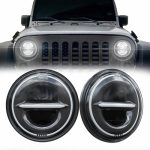 7 Round Led Halo Headlights for 2010 Jeep Wrangler JK JKU with Drl and Amber Turn Signals